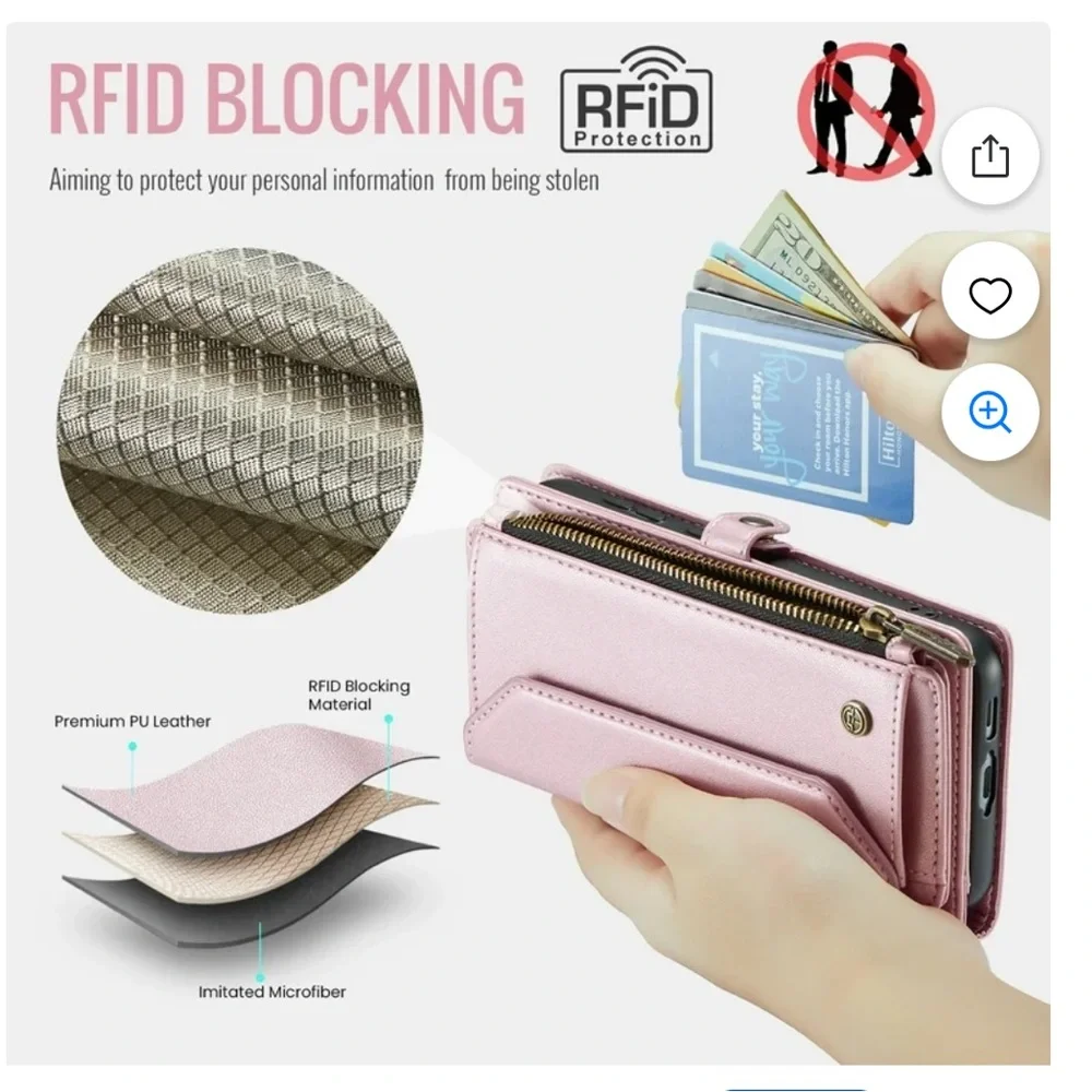 GK Pink Crossbody Phone Wallet with Zipper Pocket & Card Slots. D